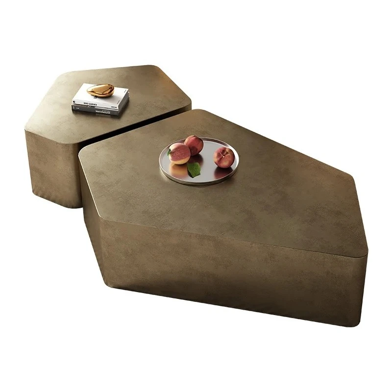 

Light luxury modern bronze special-shaped size coffee table combination living room home