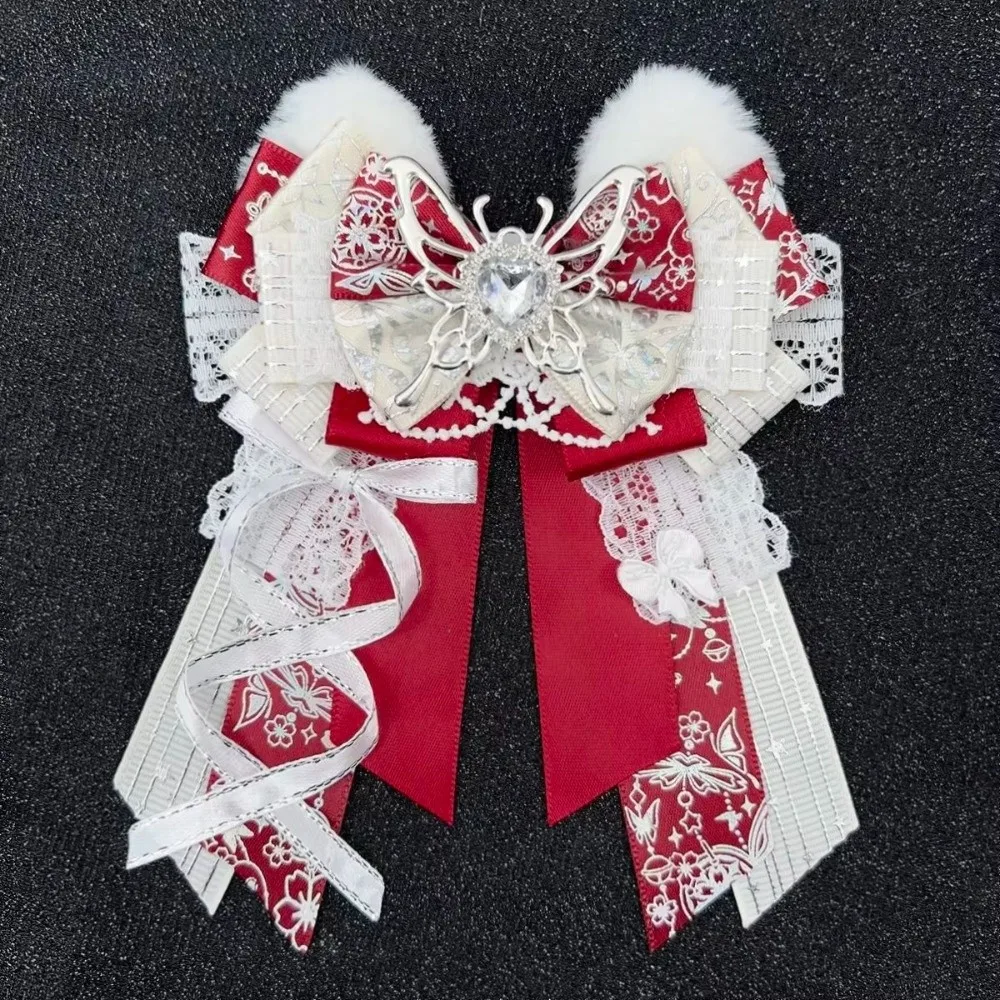 New Decorative Bow Pin Lace Bow Brooch Lace Detail Polyester Bow Accessory Handmade Colorful Ita Bag Decoration Gifts