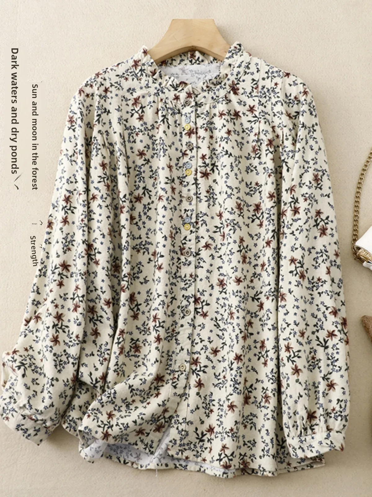 

Casual Cotton irt Women's Loose Faion Design Button up Top Korean Japanese Sle Floral Print Embroidery Spring Summer