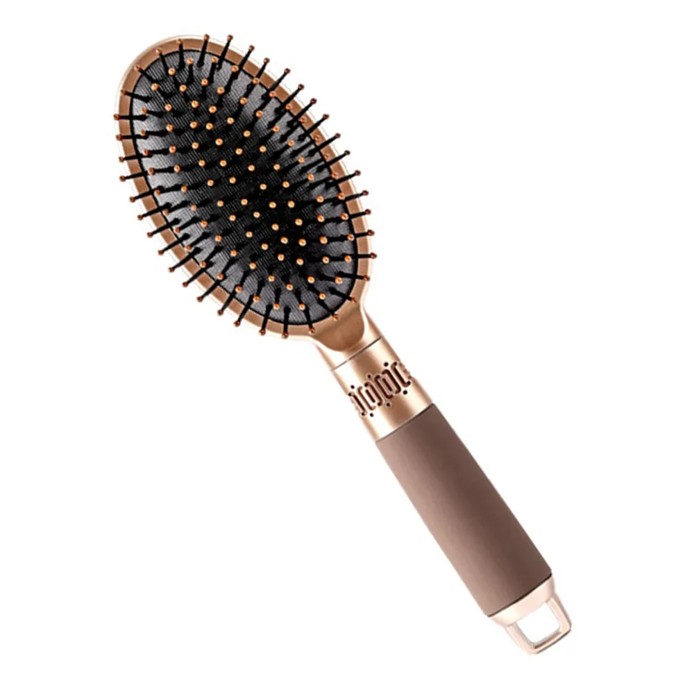 Salon Use Non Slip Handle Hair Styling Comb Oval Shape Gasbag Cushion Massaging Hairbrush Golden Color Oval Hair Comb Home Use