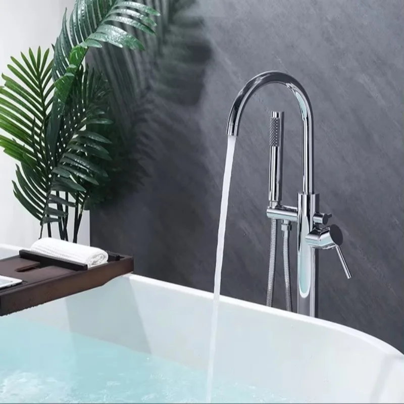 High Quality Ideas Freestanding Single Handle Stainless Steel Chrome Exposed Two Functions Hot Cold Bathroom Bathtub Faucet