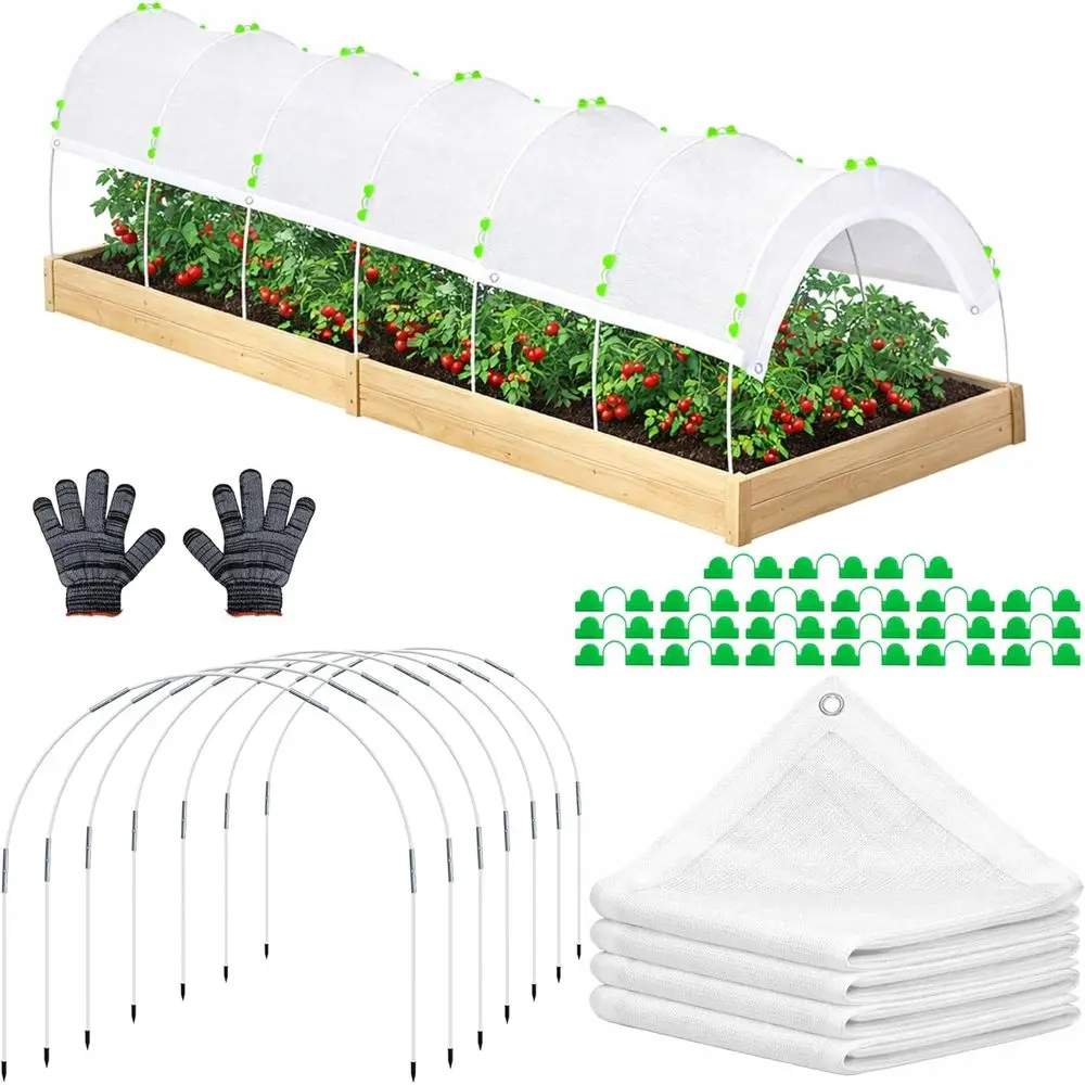 

120 x 39 Inch White Garden Shade Kit, 60% Sunblock Garden Shade Cloth with Hoops, Sun Sn abric or Outdoor Patio Raised Bed Heat