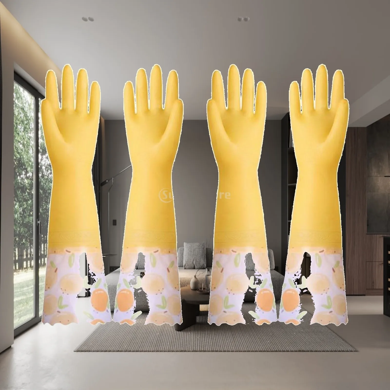 Thickened Latex Dishwashing Gloves Long Cuff Waterproof Kitchen Cleaning Gloves Non Slip Grip for Household Chores