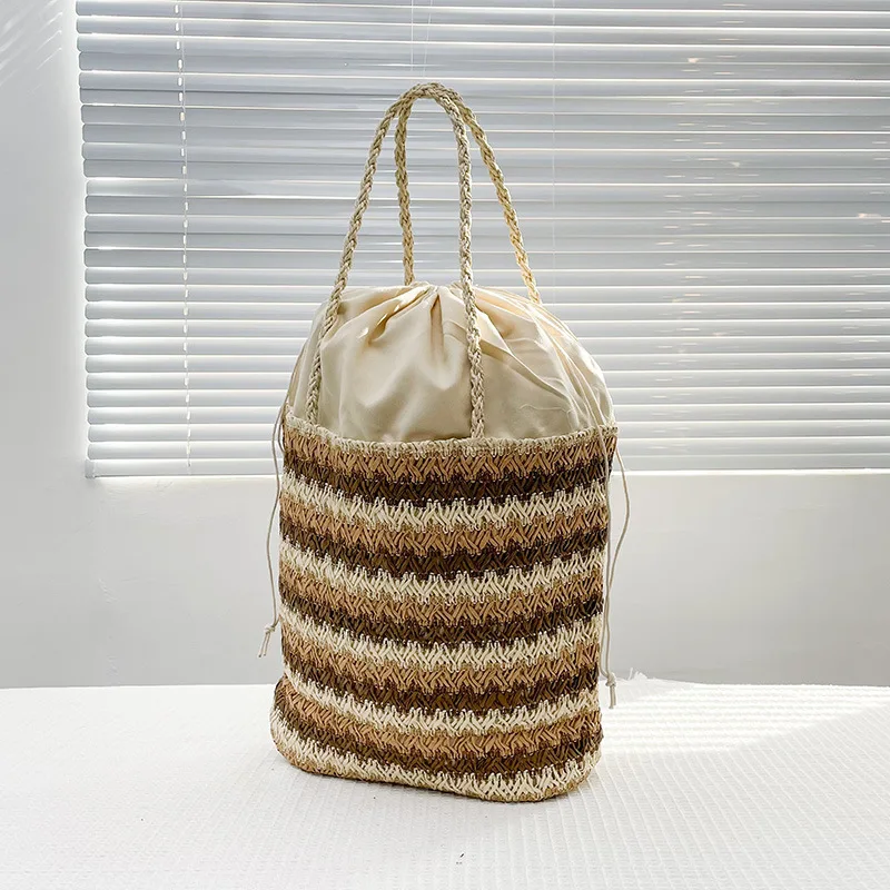 Verão tecido de grande capacidade palha retro bolsas casuais para as mulheres 2020 designer luxo praia tote 20202 cordão bolso interno