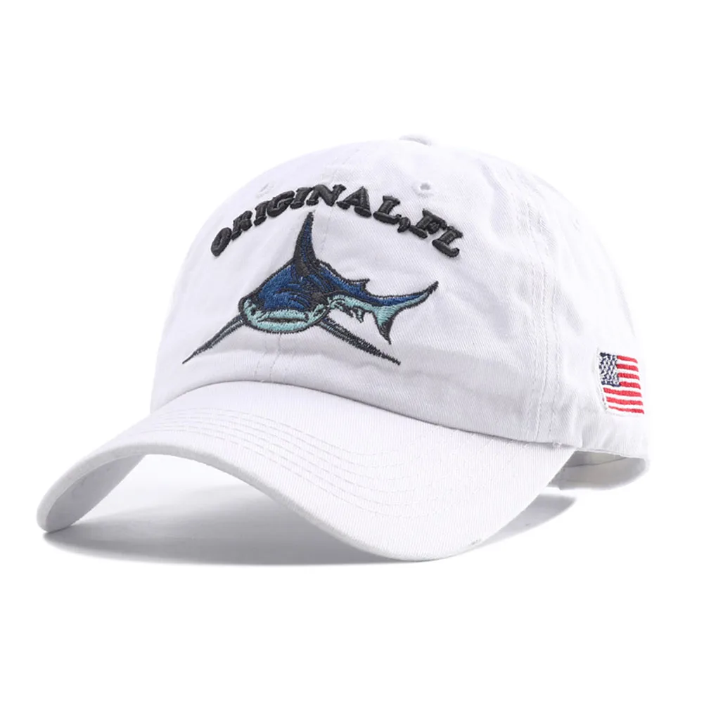 2023 New Designer Black White Animal Shark Embroidery Baseball Hat Snapback Women Bone Vintage Cotton Dad Caps for Men Gorras