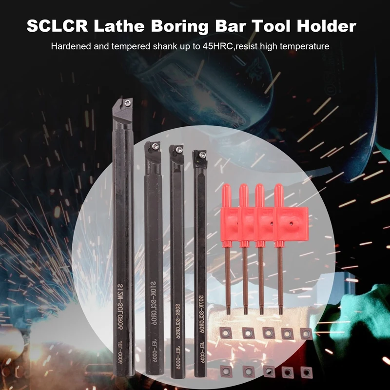 LICG 4 Set Of 7/8/10/12Mm Sclcr Lathe Boring Bar Tool Holder+10Pcs Ccmt 0602 Inserts