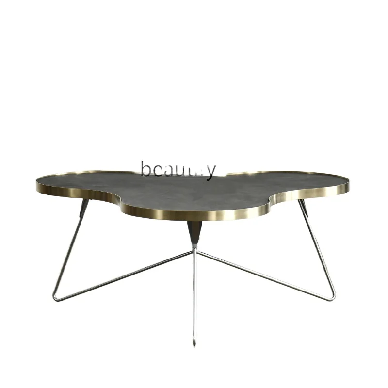 Nordic Simple Modern Living Room Metal Tea Table Stainless Steel Leg Cement Leaf Petal-Shaped Coffee Table