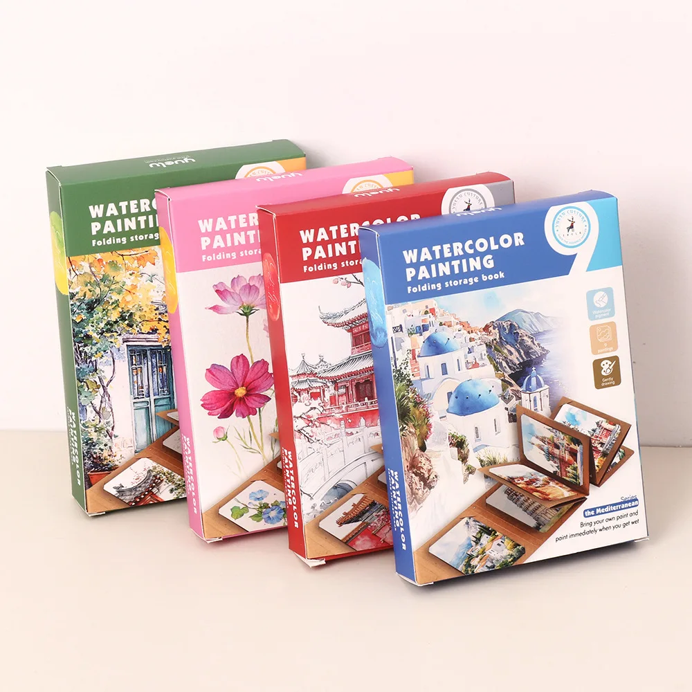 Kit de acuarela artística Bview Art: pinturas sólidas de 12 paneles con carpeta de papel Kraft expandible, suministros de pintura de viaje compactos
