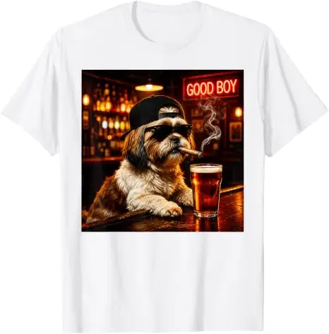 Lustiges Shih Tzu beim Biertrinken Grafik-T-Shirt „Guter Junge Hund“ Meme Y2k Hundebesitzer Nachtclub Bar Leben Grafik-Bekleidung Trinkfeste Männerkleidung – Detail 20
