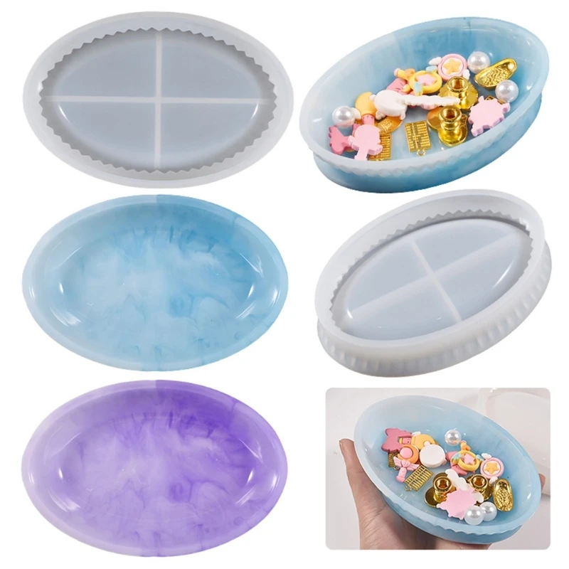 Oval Striped Dish Lace Tray Silicone Mold Epoxy Resin Fruit Plate Mat Mold Diy Storage Box Mat Home Decoration Y08E