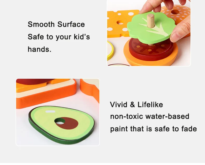 Holz Burger Sandwich Stapeln Spielzeug Montessori Pädagogisches Spielzeug Pretend Spielen Lebensmittel Puzzle Spielzeug Für Kinder Entwickeln Feinmotorik – Detail 9