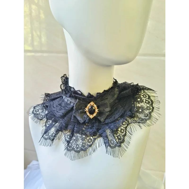 

Handmade custom retro woman detachable Fake collars Bow tie Brooch Elegant Jabot cosplay accessories Lolita Gothic neck bow tie