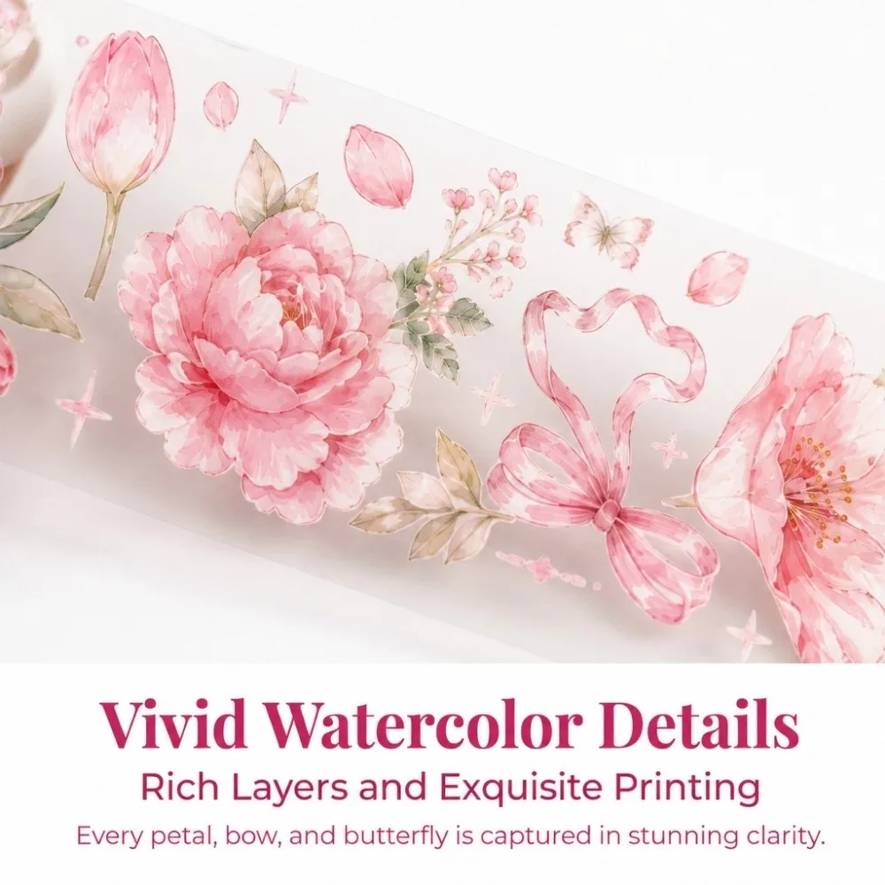 Scrapbooking DIY Flower PET Tape Transparent Bow Floral Sticker Tape Journal Decoration Colorful Decorative Tape Journaling