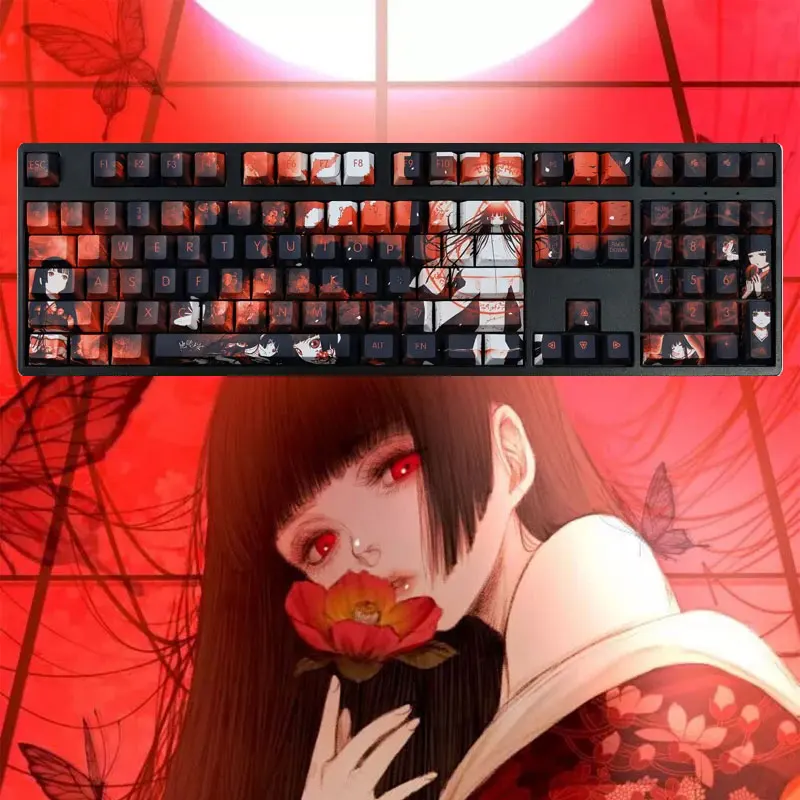 Enma Ai 108 Keycap Hell Girl Jigoku Shoujo PBT DYE Sub Cherry Profile MX Cross Axis Switch Otaku Key Cover Mechanical Keyboard