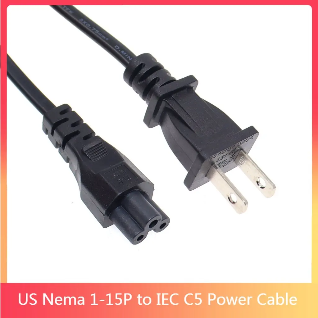 Cable de extensión de enchufe de EE. UU. A Canadá, adaptador de enchufe a C5 de 2 pines macho a IEC 320 C5, Cable de alimentación para notebook, 0,3 m