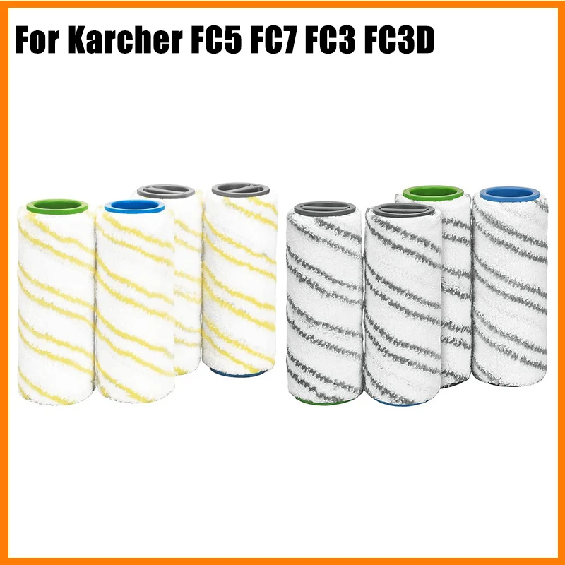 4 Pieces Set Accessories of Main Rollers Brush for Karcher FC5 FC7 FC3 FC3D Electric Floor Cleaner Replacement Rollers Kit Parts