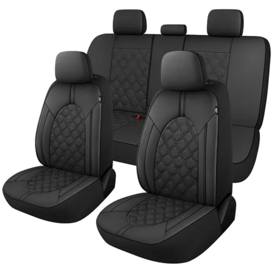 

Роскошные чехлы для автомобильных сидений из искусственной кожи, полный комплект, нескользящие, универсальные, подходят для легковых автомобилей, грузовиков, внедорожников, фургонов, пикапов, с защитой от подушек безопасности.