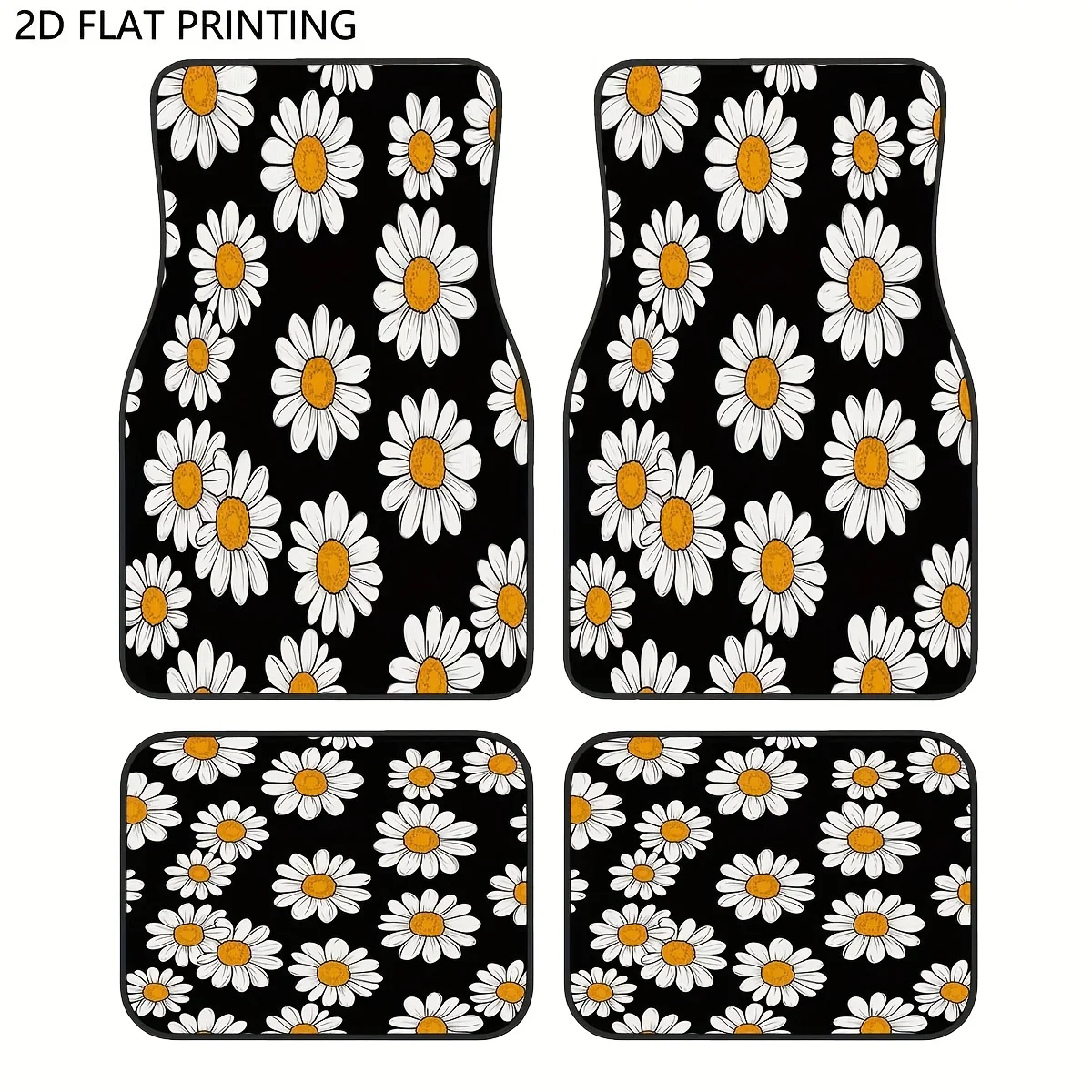 

4 шт. Черные коврики Daisy Flower и напольные коврики для автомобилей — 95% подходят для универсальных внедорожников, седанов, фургонов — прочная защита от атмосферных воздействий, E