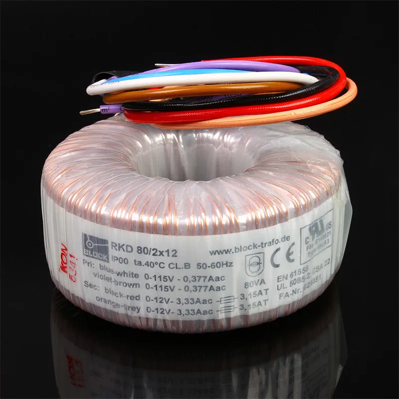 T-009 2*12V 15V 18V  24V  80VA 80W Germany Block New Toroidal Transformer