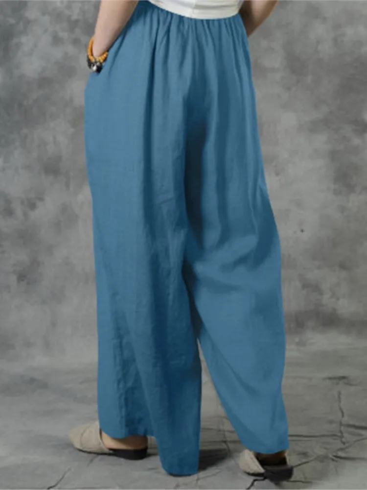 عادية جديدة بلون السراويل الطويلة النساء موضة الرباط مرونة الخصر فضفاضة واسعة الساقين السراويل الإناث التنقل السراويل Y2k الجديدة #6
