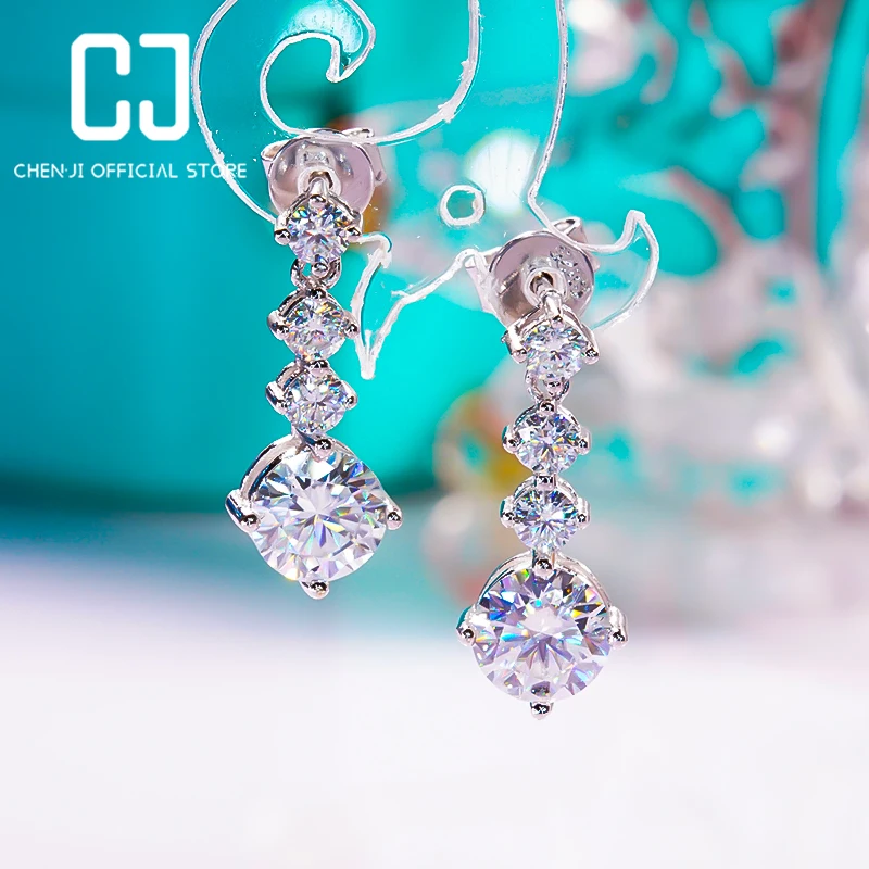 

Серьги-подвески женские из серебра 2,6 пробы с муассанитом, 100% карат