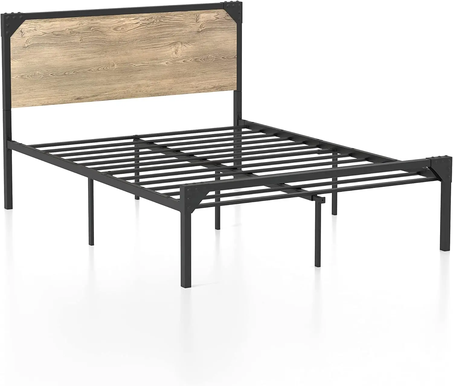 

Metal Bedstead Metal Platform Bed Frame with Natural Wood Headboard and Sturdy Metal Bed Frame 81”Lx63”Wx38”H,Easy to Assemble
