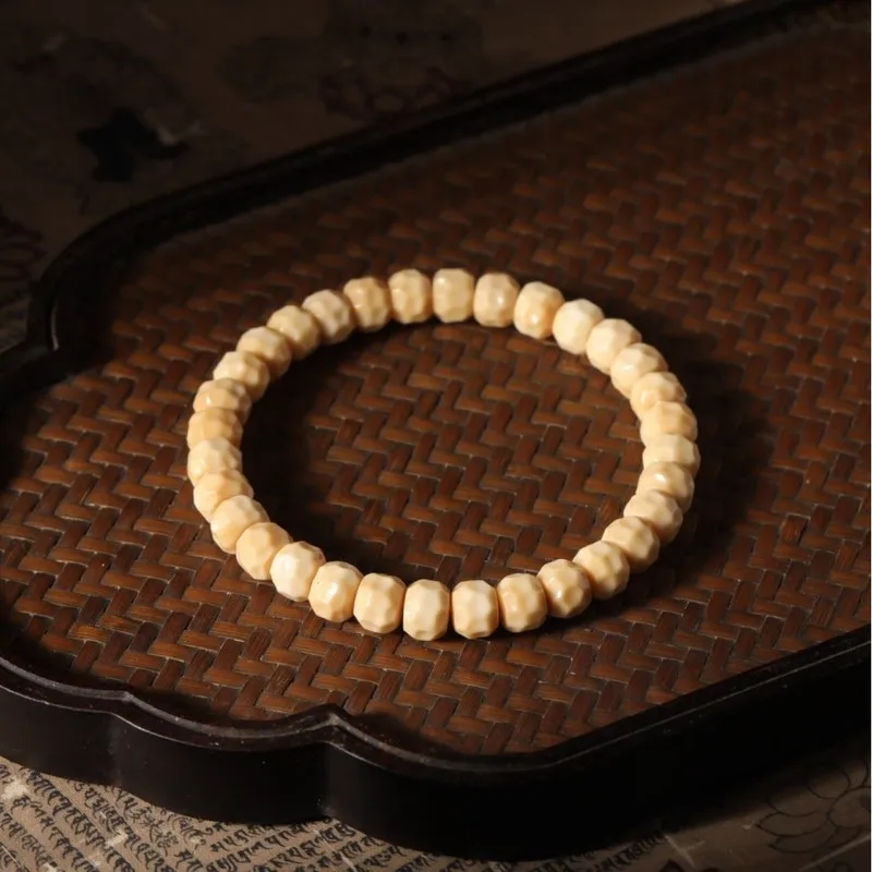 Ridge Bodhi Bracelet Single Strand Men'S And Women'S White Jade Old Material Buddhist Prayer Beads