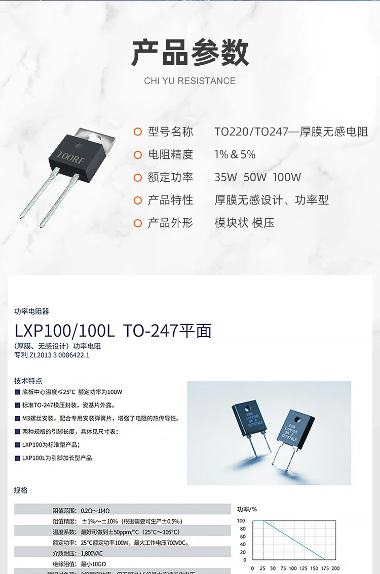 RTP20W35W50W100W resistencia RTP de película gruesa 0,1Ω 1Ω 250R 50KΩ 10kΩ 1% muestreo de precisión de alta potencia resi planos de alta frecuencia