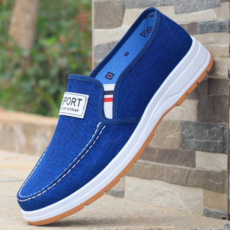 Summer Men One Step On Canvas Casual Shoes Comfort Soft Sole Elderly Walking Shoes Lightweight Non Slip Work Driving Loafers