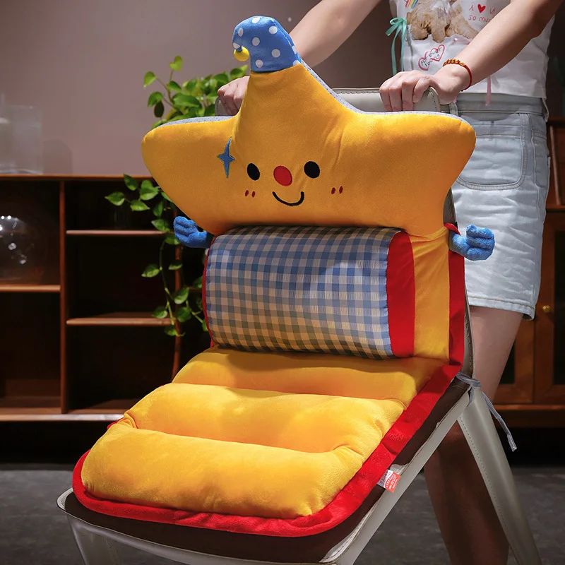 Star Plush Seat Cushion 40x80cm Yellow Five Point Backrest with Blue Dotted Nightcap for Reading Chair Comfort Decor