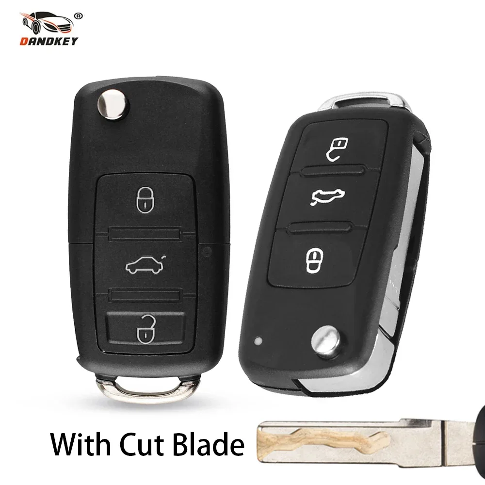 DANDKEY 3ボタンフリップカーリモートキーシェル フォルクスワーゲン ゴルフ Mk6 ティグアン ポロ パサート CC セアト シュコダ オクタビア用 ブランクケース