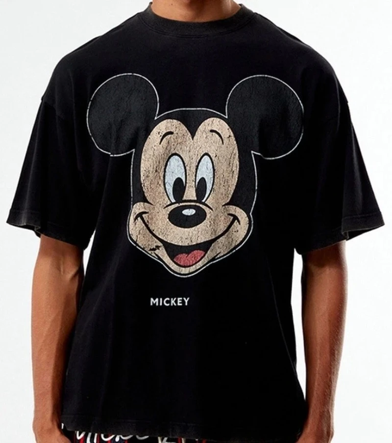 

Футболка Potdemiel с двойным принтом и Микки Маусом, футболка из 100% хлопка с очень большим принтом, темно-синяя повседневная рубашка