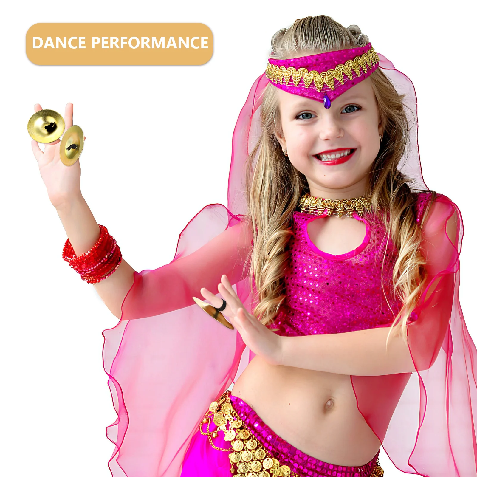 

2Pairs Finger Cymbals Brass Comfortable Elastic Strap Belly Dance Party Musical Percussion Instruments Kids Portable Small