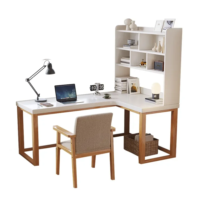 Solid Wood L Shaped Corner Desk Double 7 Shape Computer Writing Table for Home Office Window Side Long Workstation