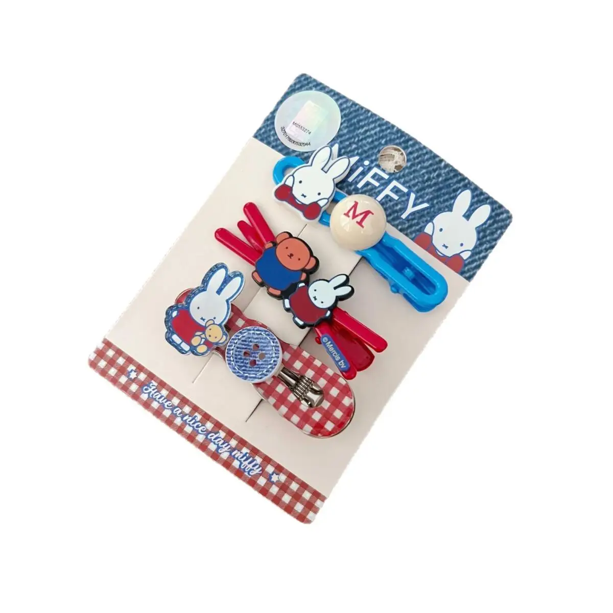 Conjunto de pinzas para el pelo de conejo Miffy, accesorios para el cabello femeninos de dibujos animados, pinza para el pelo de vaquero a cuadros para niña, accesorios Kawaii