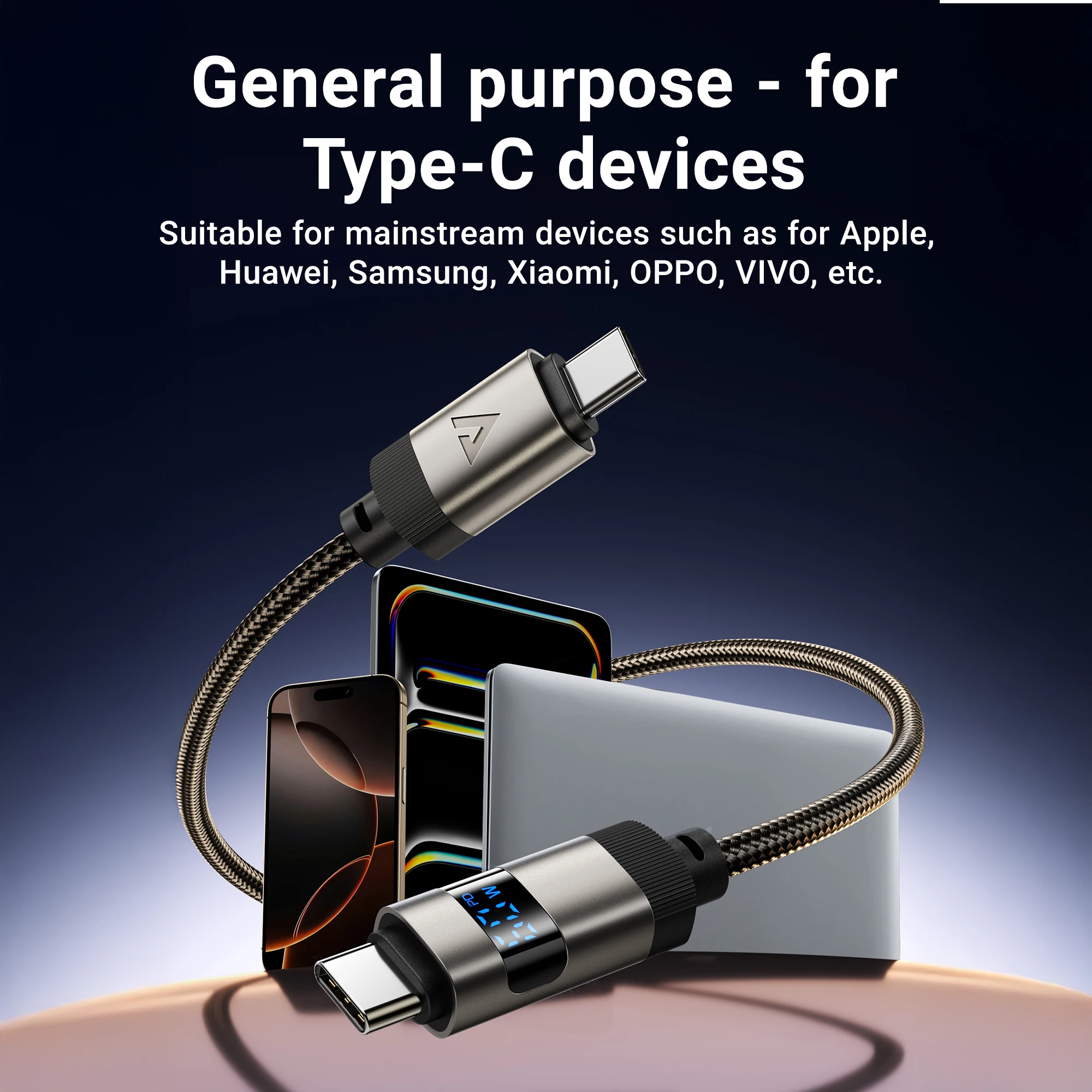 ACEFAST 내구성 USB C to C 3A 휴대폰 고속 충전 케이블, 삼성 S23 S24 60W LED 디지털 디스플레이, 노트북용 1.2M 유선 코드