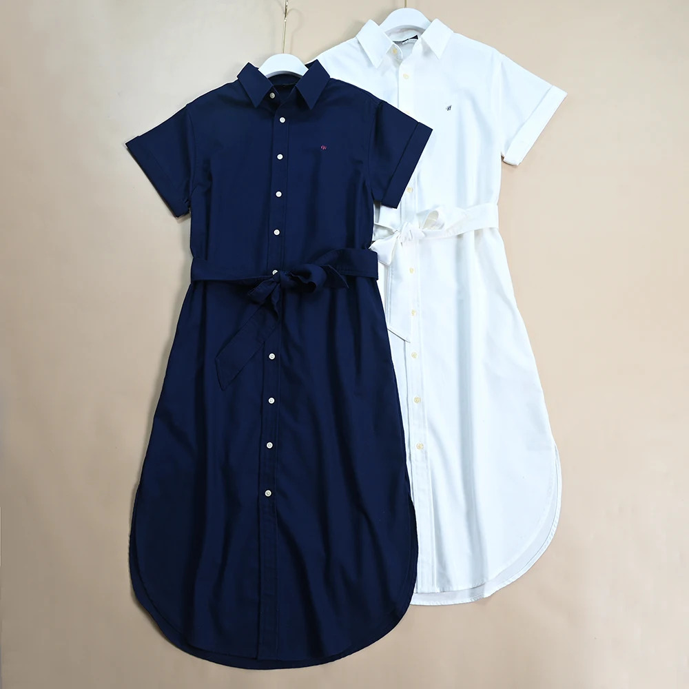 Sommer Neue Sle Lose Version Gesticktes Label Gürtel Krawatte Taille Baumwolle Damen irt Dr Hohe Taille A-Line Midi Dr