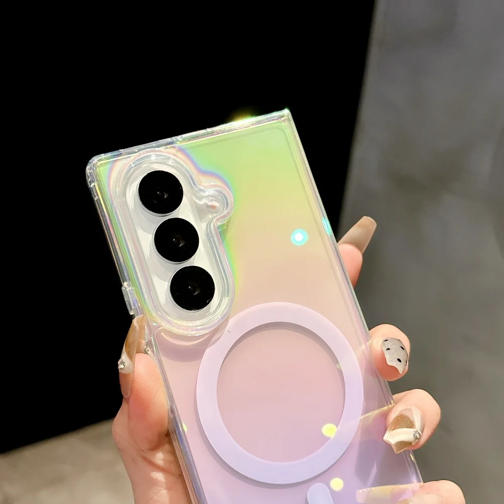 럭셔리 투명 아크릴 컬러 코팅 맥세이프 마그네틱 폰 케이스 삼성 Z 플립 폴드 7 6 5 4 3 무선 충전 커버