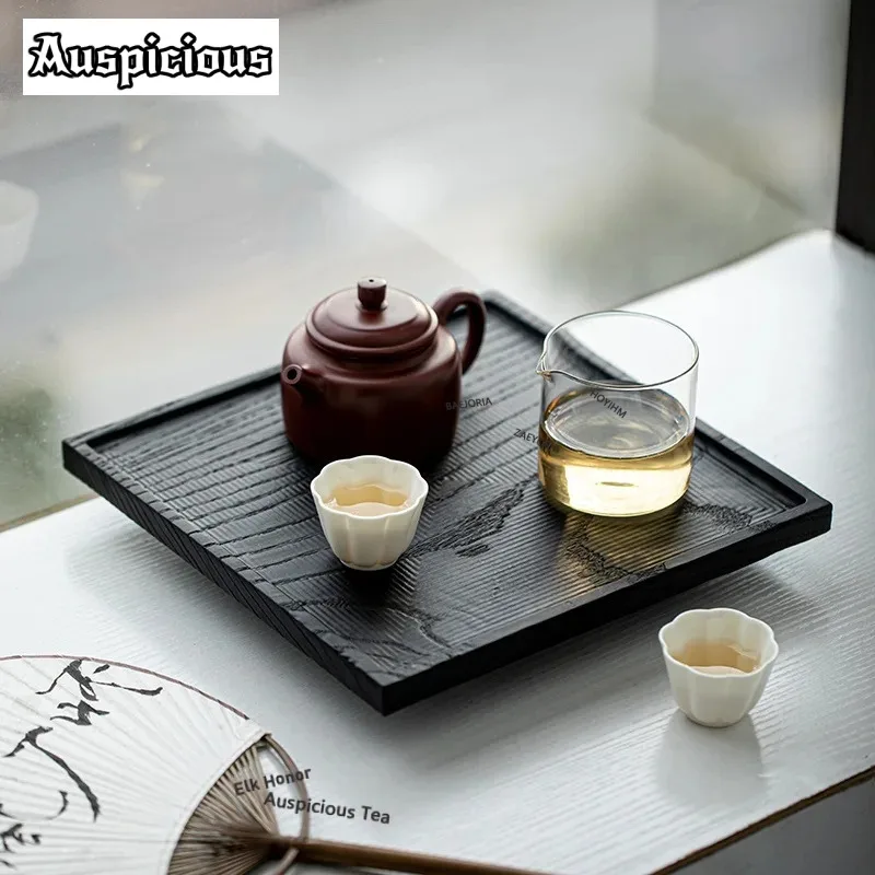 Zen Charcoal Burn White Wax Solid Wood Tea Tray Black Dry Foam Tray Table Pot Base Teaware Support Holder Kungfu Tea Accessories