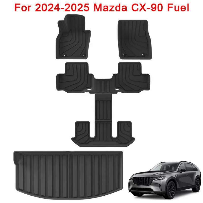 

Car Floor Mats for 2024 2025 Mazda CX-90 Fuel 6/7/8-seater TPE Foot Mat Waterproof Floor Liners Cargo Liner Trunk Mat