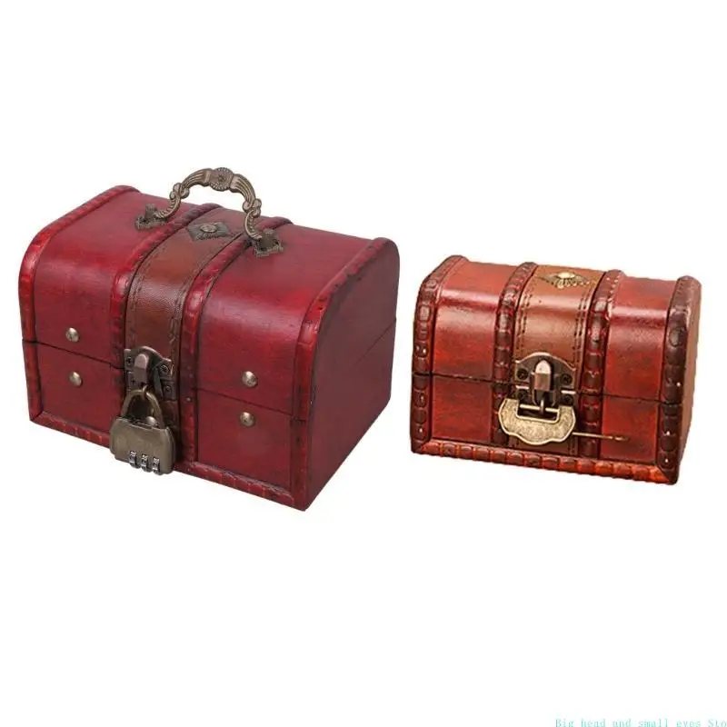 581C Vintage Wooden Decorative Jewelry Storage Trunk Box with Metal Lo