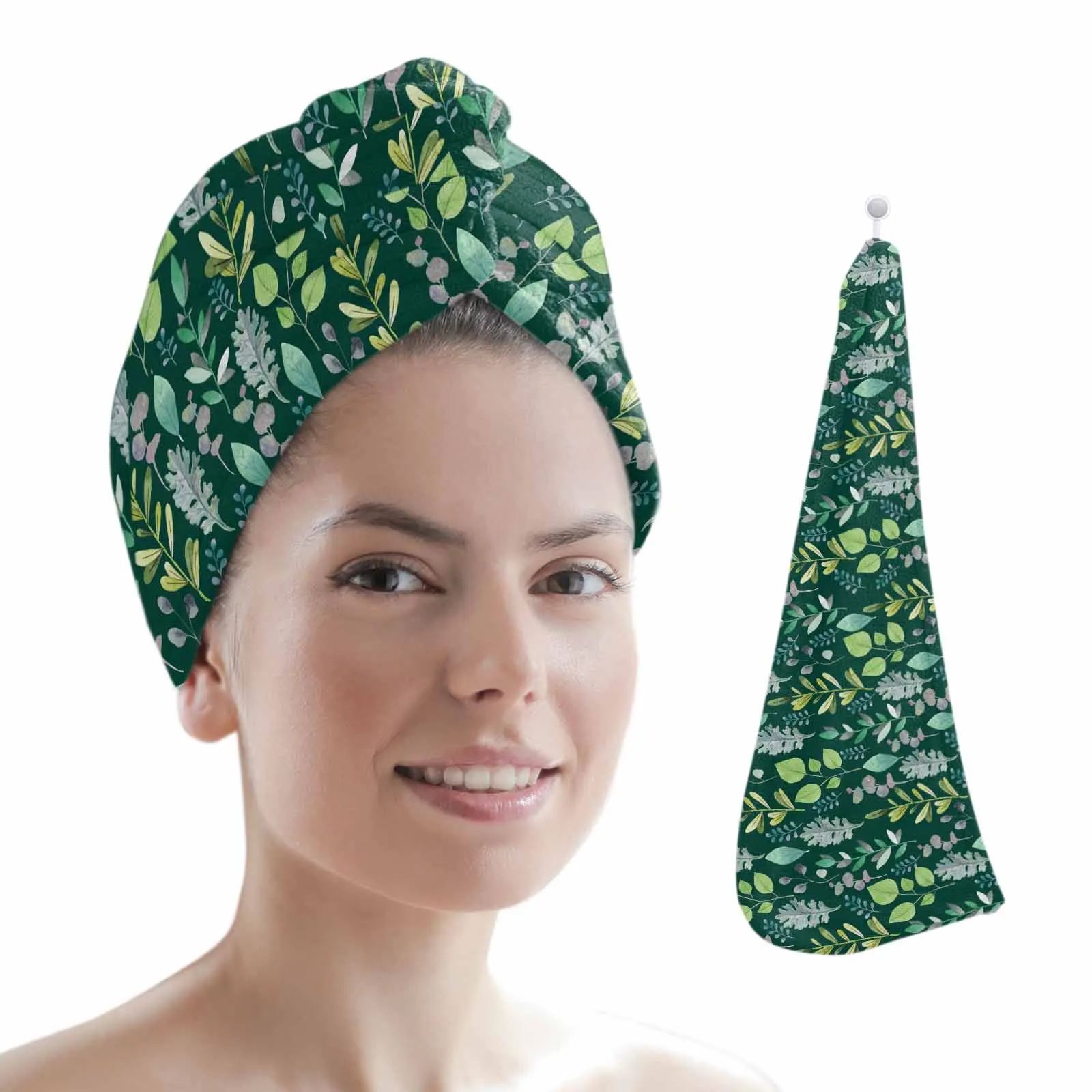 Plant Green Leaf Eucalyptus Quick-dry Hair Towel Cap Girl's Hair Drying Hat Bath Hat Microfiber Towel Hair Dry Cap