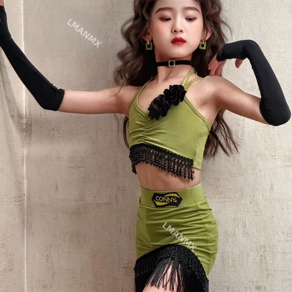 Nowa profesjonalna odzież do tańca latynoamerykańskiego dla dziewcząt na rok 2025 - wysokiej jakości zestaw z rozcięciem do codziennych ćwiczeń latem