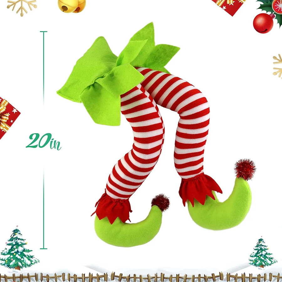 20 pollici Elf Legs decorazioni per l'albero di natale farcito a righe rosso verde Elf Leg per natale Home Party Tree ornamenti per camino