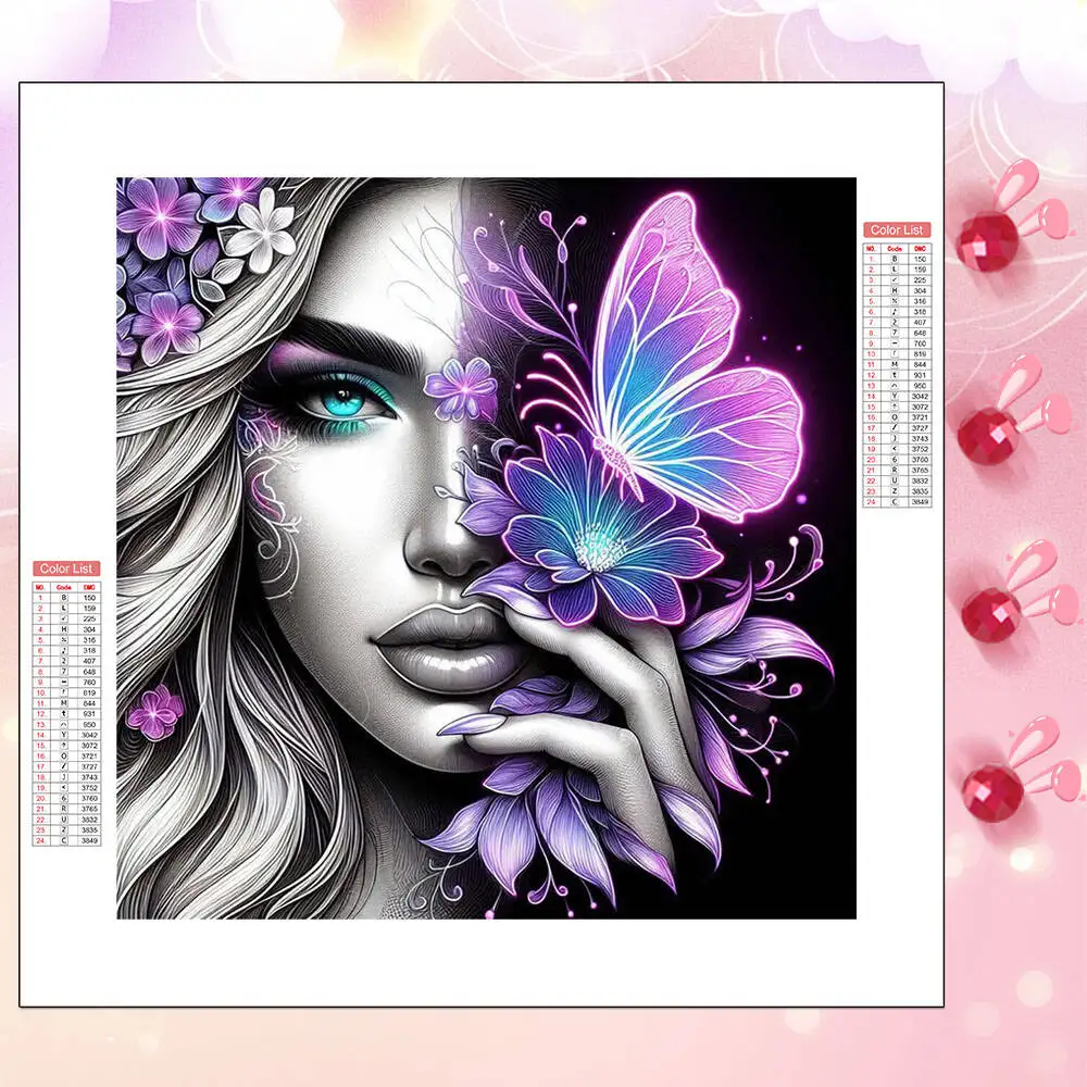 HUACAN Diamant Malerei 5D Frauen Porträt Schmetterling Tier Voll Platz Runde Diamant Mosaik Zimmer Wand Dekoration