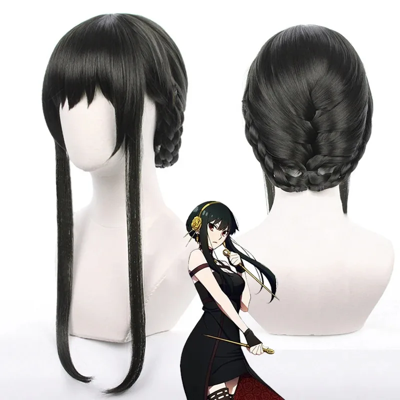 CosplayAnime espía x familia Yor L53RV3G6 Forger disfraces de Cosplay vestido de suéter rojo ropa Casual peluca trenzada negra disfraz de Halloween F