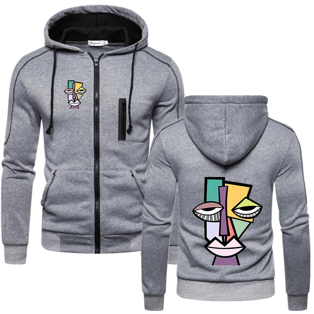 2026 Spring And Autumn Men's Solid Coilor Daily commute Hoodies Picasso Style Cubist graphics Logo Print Cardigan Coat Jacket