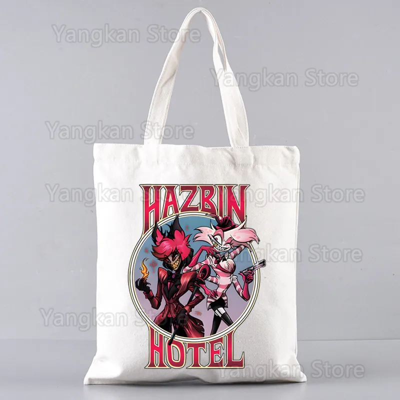 Hazbin Comedy Angel Dust Canvas Simple Cartoon Print Shopping Bags Girls Fashion Life Casual Pacakge Hand Bag