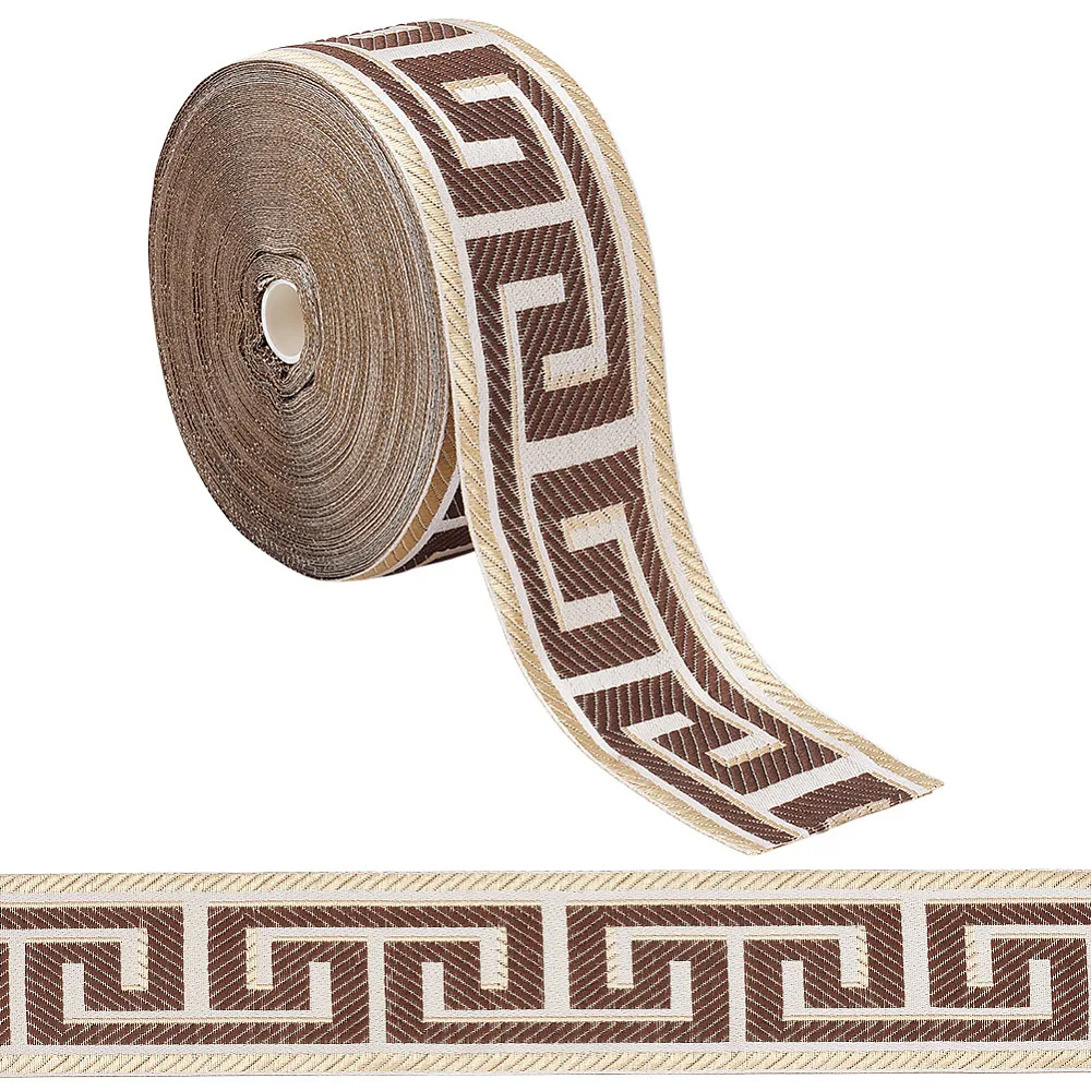 

Vintage Jacquard Polyester Ribbon Emobridered Woven Ribbon Coconut Brown 2-3/8 inch(60mm) 27.34 Yards(25m)/Roll