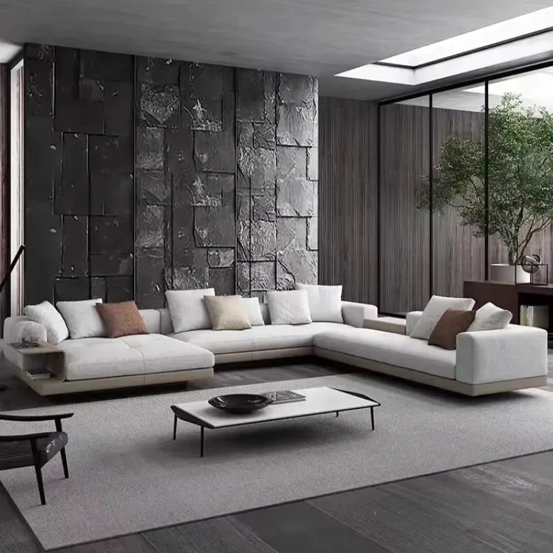 Modern minimalist design, leather living room white sofa, L-shaped leather white combination sofa